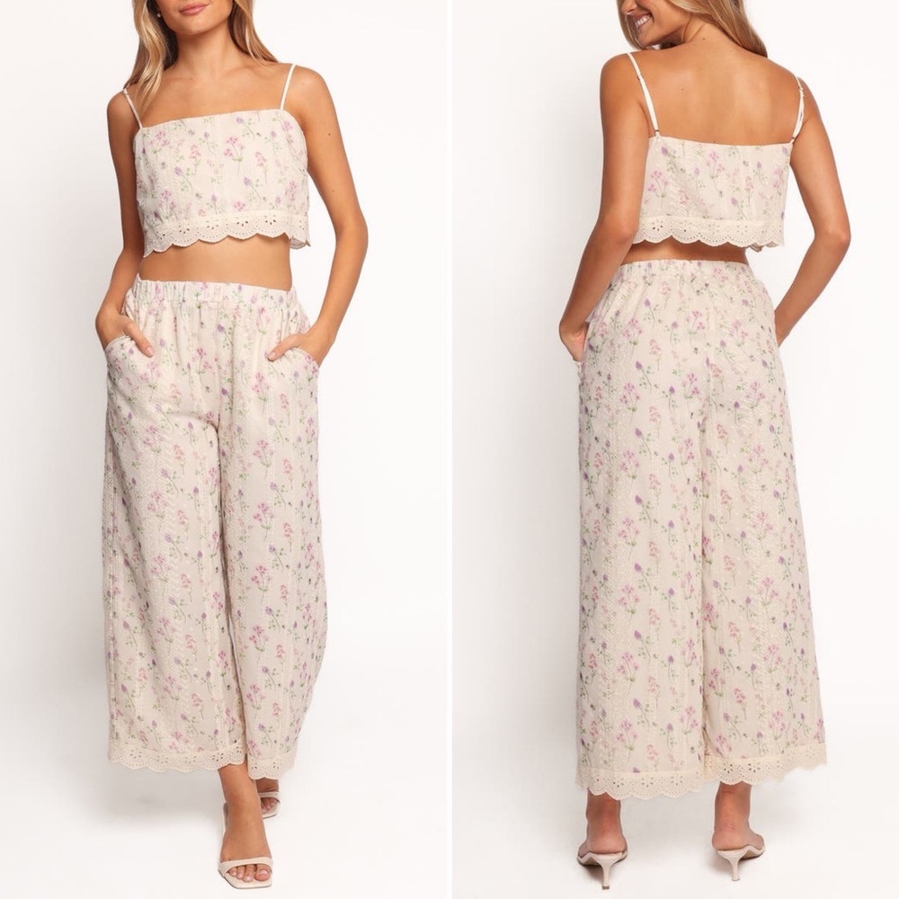 Petal & Pup Cream Floral Cropped Cami and Wide-Leg Pants Set